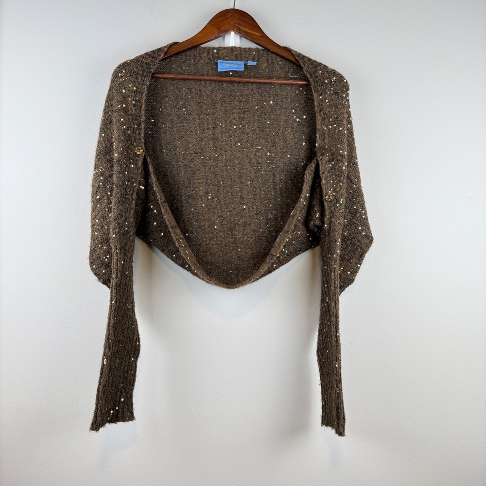 Cropped Sequin Bolero Sweater Women Large Chocolate Evening Glam Party Layering